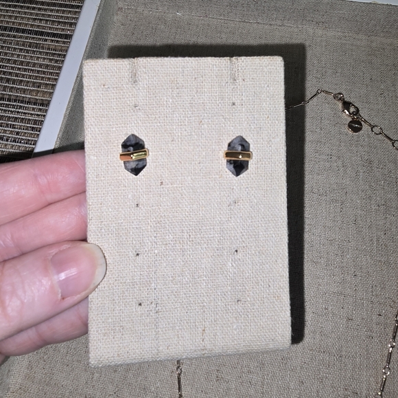 Stella & Dot Rose Gold/Marble Rebel Pendant and Stud Earrings - Picture 6 of 7